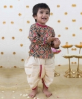 Baby Boy Patola Print Cotton Dhoti Kurta Set - Green