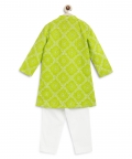 Boy Bandhani Print Cotton Kurta Set - Green