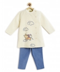 Elephant Kurta Pyjama Set - Cream