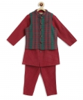 Jacquard Multi 3 Pc Bundi Set - Maroon