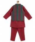 Jacquard Multi 3 Pc Bundi Set - Maroon