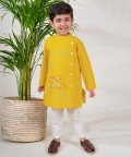 Elephant Kurta Pyjama Set - Yellow
