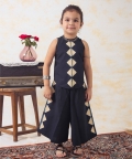Girl Cotton Sleeveless Co-Ord Set-Black