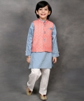 Chevron Print Nehru Jacket With Kurta & Pant Set