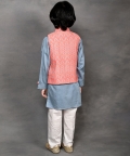 Chevron Print Nehru Jacket With Kurta & Pant Set