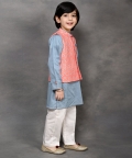 Chevron Print Nehru Jacket With Kurta & Pant Set