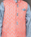 Chevron Print Nehru Jacket With Kurta & Pant Set