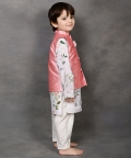 Pink Nehru Jacket With Hummingbird Print Kurta & Pant Set