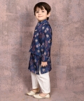 Mughal Print Nehru Jacket With Matching Kurta & Pant Set