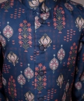 Mughal Print Nehru Jacket With Matching Kurta & Pant Set