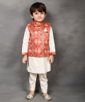 Red Patola Print Nehru Jacket With Kurta & Pant Set