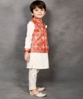 Red Patola Print Nehru Jacket With Kurta & Pant Set