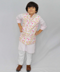 Kurta Pajama Set With Reversible Nehru Jacket(Flower-Ferns)