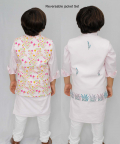 Kurta Pajama Set With Reversible Nehru Jacket(Flower-Ferns)
