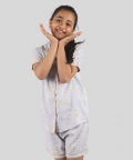Light Blue Printed Pure Rayon Nightwear Set