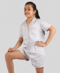 Light Blue Printed Pure Rayon Nightwear Set
