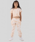 Beige Tie Dye Summer Jogger Set For Girls Kids With Crop Top