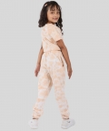 Beige Tie Dye Summer Jogger Set For Girls Kids With Crop Top