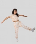 Beige Tie Dye Summer Jogger Set For Girls Kids With Crop Top