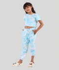 Blue Tie Dye Summer Jogger Set For With Crop Top