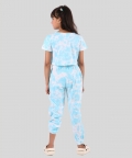 Blue Tie Dye Summer Jogger Set For With Crop Top