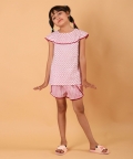 Red Polka Dot Blockprinted Nightwear Set With Shorts