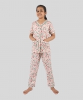 Beige Floral Printed Pure Rayon Nightwear Set