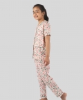 Beige Floral Printed Pure Rayon Nightwear Set