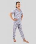 Blue Butterfly Printed Pure Rayon Nightwear Set
