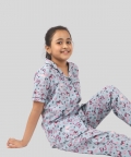 Blue Butterfly Printed Pure Rayon Nightwear Set