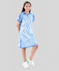 Tie Dye Pure Cotton A Line Dress With Puffed Sleeves