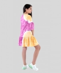 Tie Dye Pure Cotton A Line Dress With Frilled Sleeves