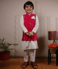 Self Printed Kurta Pajama Set With Pink Jacket