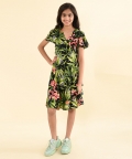 V Neck Short Sleeve Printed Knee Length Dress