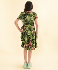 V Neck Short Sleeve Printed Knee Length Dress