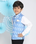 VASTRAMAY Boys Aqua Blue Ikkat Nehru Jacket