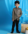 VASTRAMAY Boys Navy Blue Jacquard Jodhpuri Bandhgala