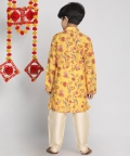 Vastramay Boys Multicolor-Base-Mustard And Cream Kurta Pyjama Set