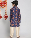 Vastramay Boys Multicolor-Base-Navy Blue And Cream Kurta Pyjama Set