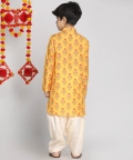 Vastramay Boys Multicolor-Base-Mustard And Cream Kurta Patiala Set
