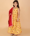Vastramay Girls Yellow And Maroon Anarkali And Dupatta Set