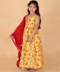 Vastramay Girls Yellow And Maroon Anarkali And Dupatta Set