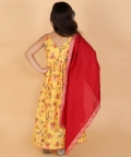 Vastramay Girls Yellow And Maroon Anarkali And Dupatta Set
