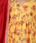 Vastramay Girls Yellow And Maroon Anarkali And Dupatta Set