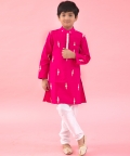 White Embroidered Pink Kurta With Pyjama