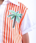 White and Orange Stripe Shirt with Embroidered Tree