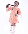 White and Orange Stripe Dress with Embroidered Tree