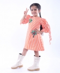 White and Orange Stripe Dress with Embroidered Tree