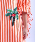 White and Orange Stripe Dress with Embroidered Tree