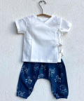 Whitewater Kids Unisex Organic White Kurta Zoo Print Indigo Pants
